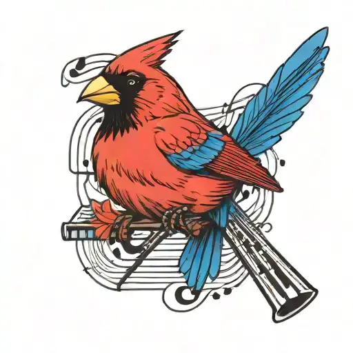 Cardinal And Blue Jay In Musical Notes