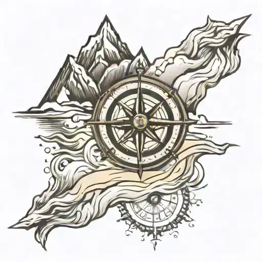 Compass With Band Of Mountains