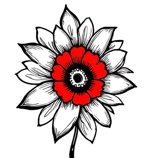 Single Mandela Flower With Black And Red For Hand
