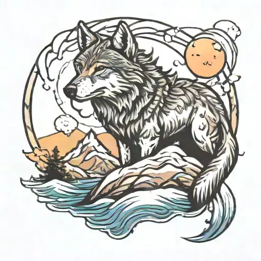 Mountains Wolves Moon