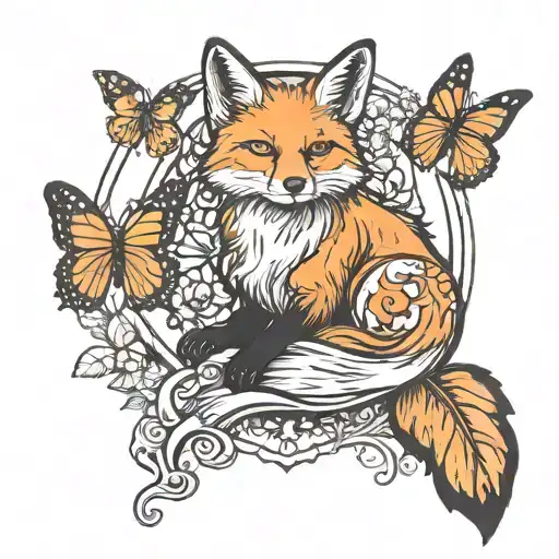 Fox And Butterfly Perched
