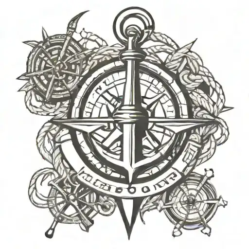 Boat Fishing Rope Anchor Compass Surrounded