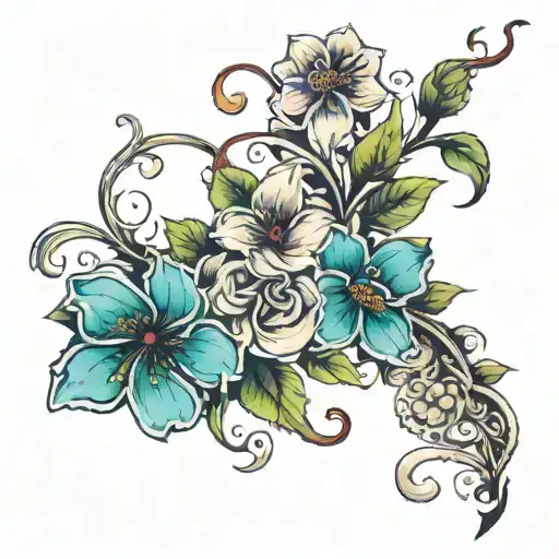 Flowers And Vines Going Down My Back To My Hip