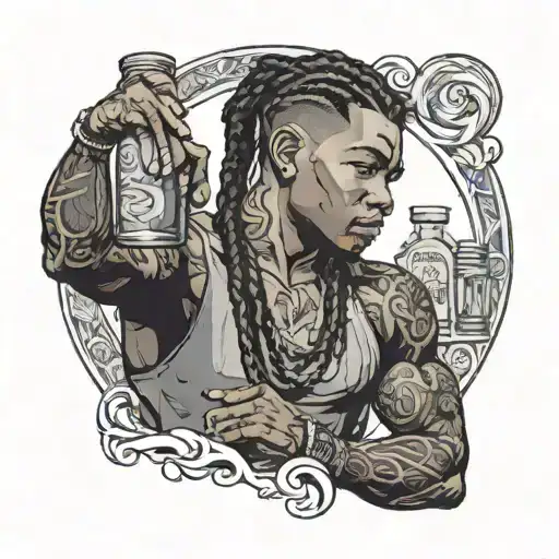 Muscular Black Boy With Braids Bartending