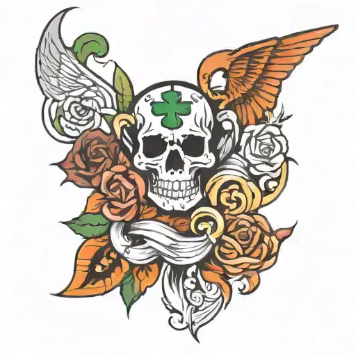 A Tattoo Design Featuring Traditional Italian And Irish Symbols