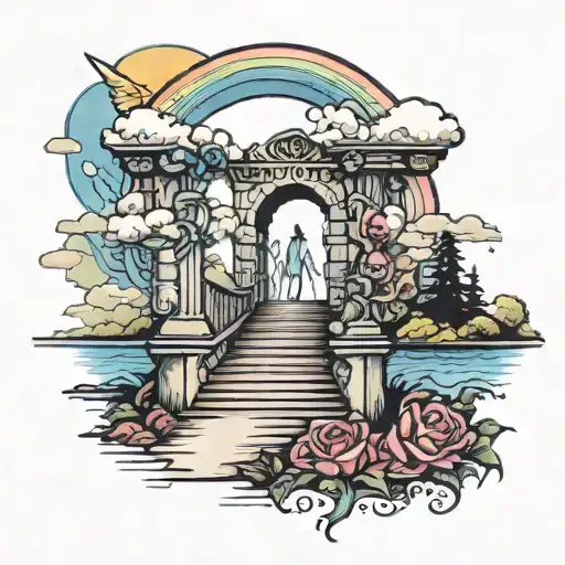 Rainbow Bridge With Stairway To Heaven Holding Hands