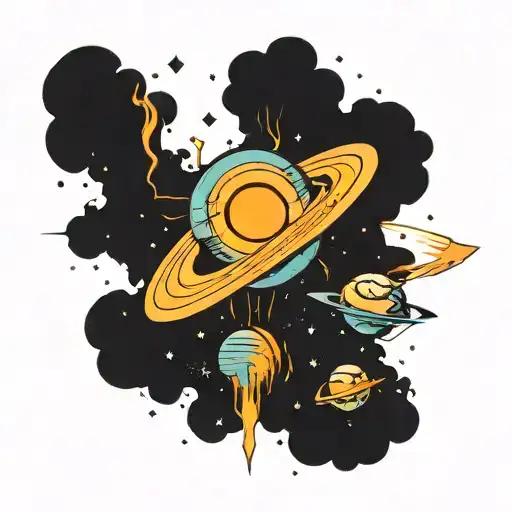 Space With Jupitor And Saturn But The Eye Of The Storm On Jupitor Is A Real Eye