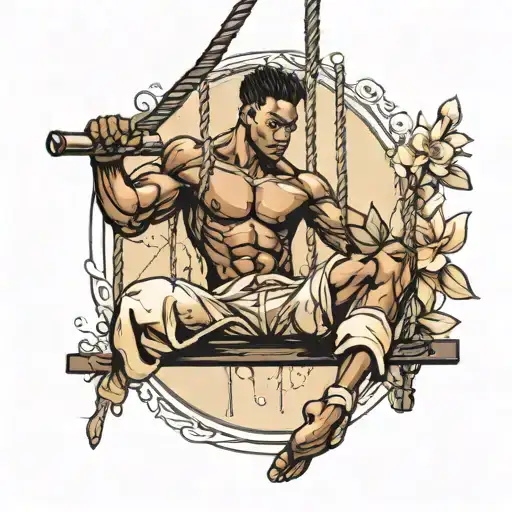 Muscular Black Boy On Swing
