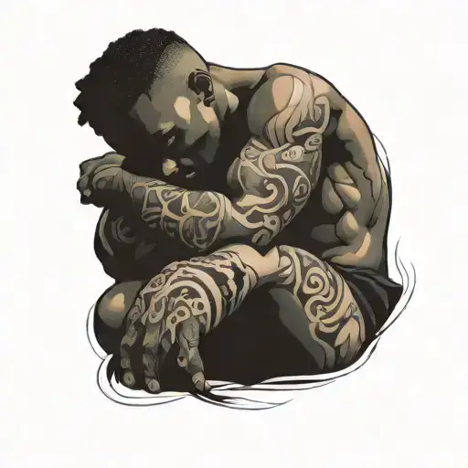 Muscular Black Boy Curled Up