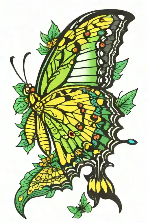 Emerald Swallowtail Butterfly With Black And White Outline Butterflies