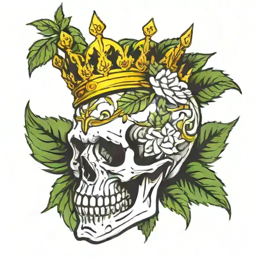 Skull With Crown With Weed Leaves