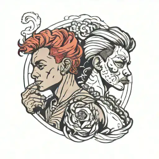 Muscular Black Boy And Girl With Red Hair Smoking