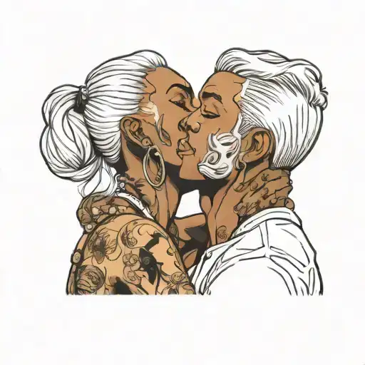 Muscular Black Boy Kissing Girl With White Hair