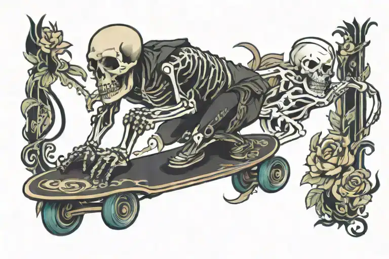 Skeleton Riding Skate Board