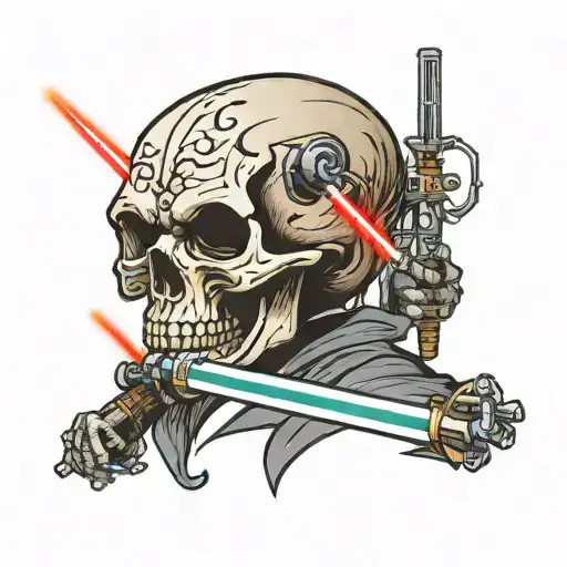 Skull With Lightsaber Duel