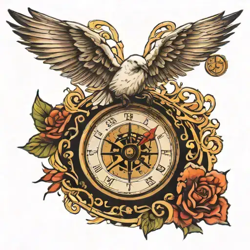 Clock Compass Dove Flying