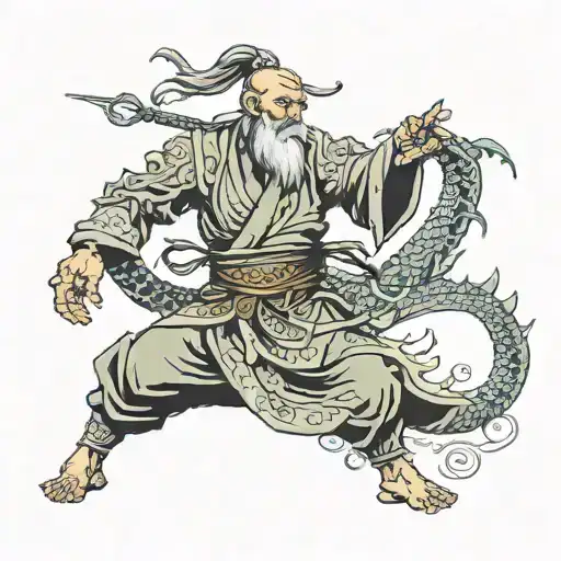 Oriental Wizard Fighting Dragon Wrapped