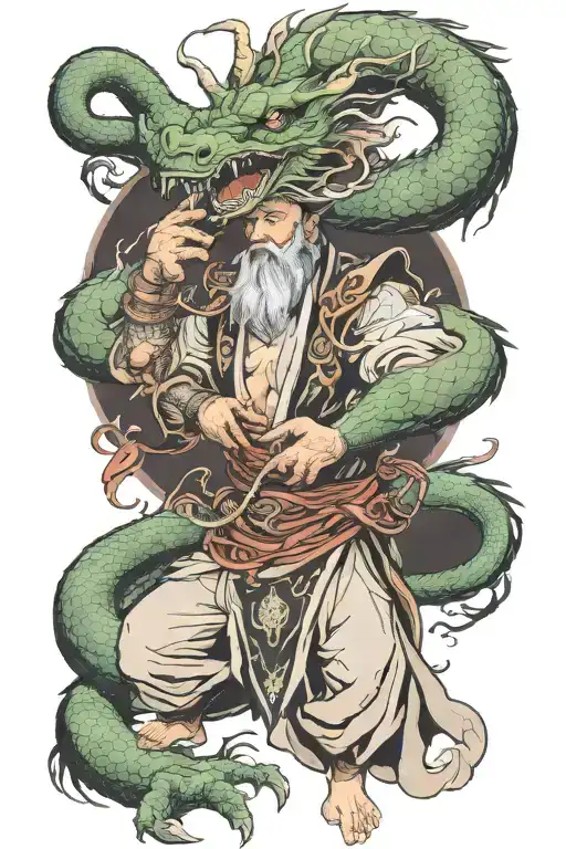 Oriental Wizard Fighting Dragon Wrapped