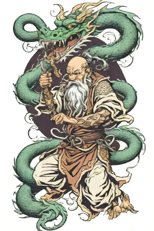 Oriental Wizard Fighting Dragon Wrapped