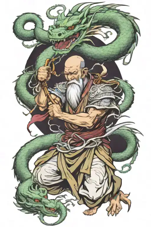 Oriental Wizard Fighting Dragon Wrapped