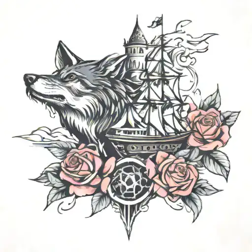 Roses Wolf Ship Castle