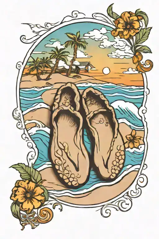 Baby Foot Print With Beach Scene With Dates Incorporated
