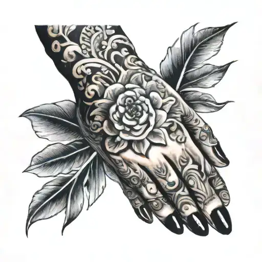 Black And Grey Tattoo For The Hand Just Below The Wrist