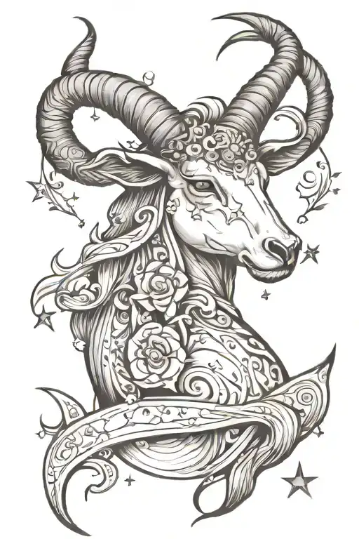 Capricorn And Moon And Stars