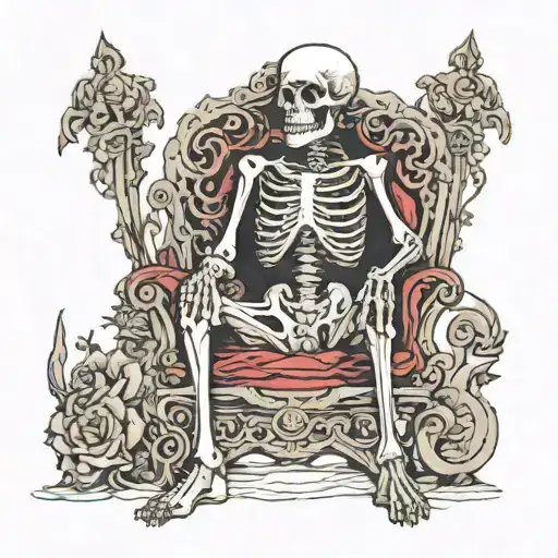 Skeleton Sitting On A Throne With Sowrds