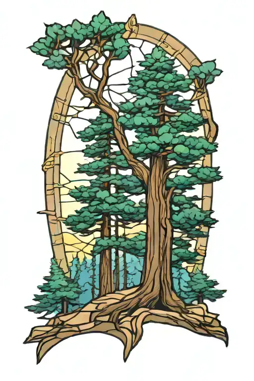 Sequoia Tree Stained Glass Window Design