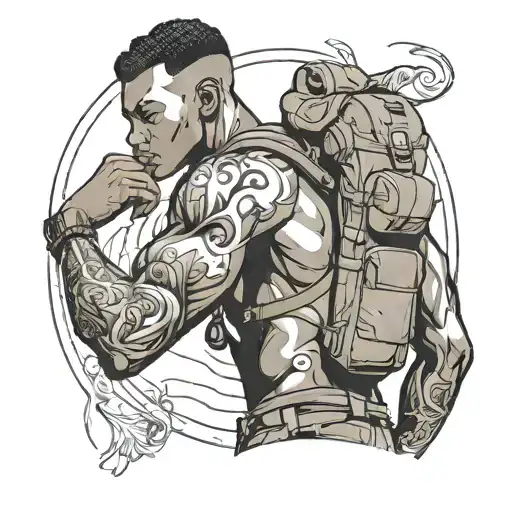 Muscular Black Boy With Backpack