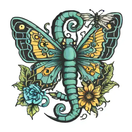 Scorpio With And Butterfly Flying