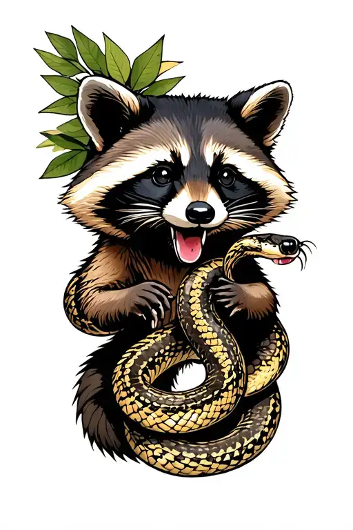 Raccoon With A Snake