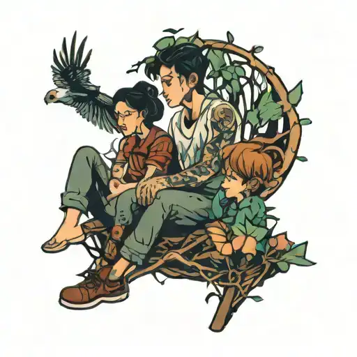 Four People Sitting In Forest