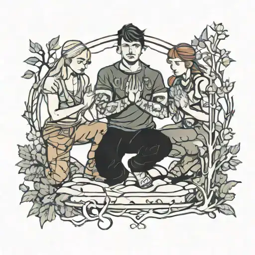 Four People Kneeling In Forest