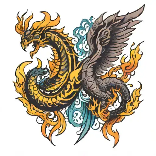 Scorpion And Phoenix With Fire