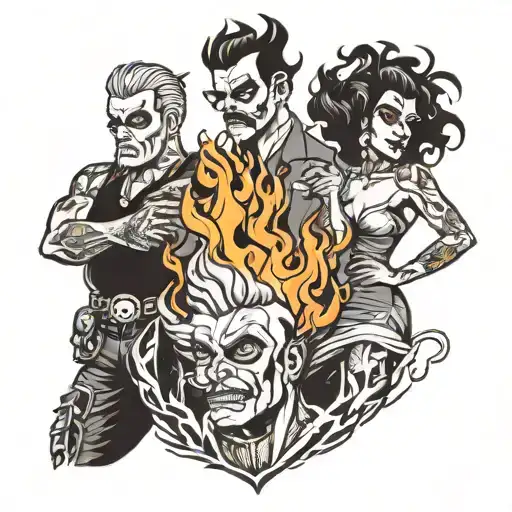 Four People Striking Villain Poses With Fire