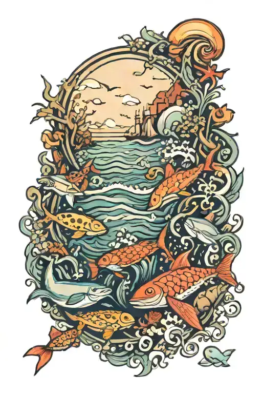 Ocean Scene Featuring Sea Creatures Swimming
