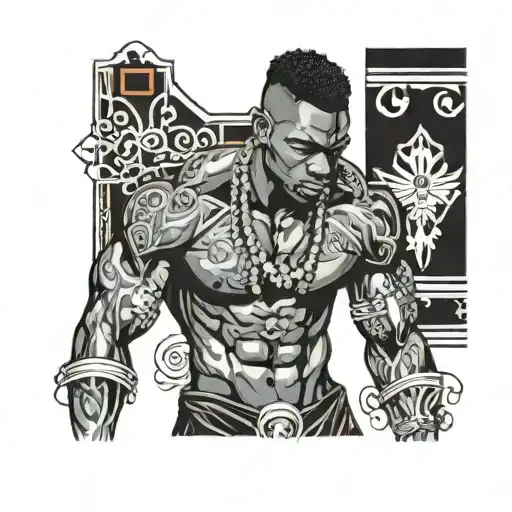 Muscular Black Boy In Clothes Made From Jewels