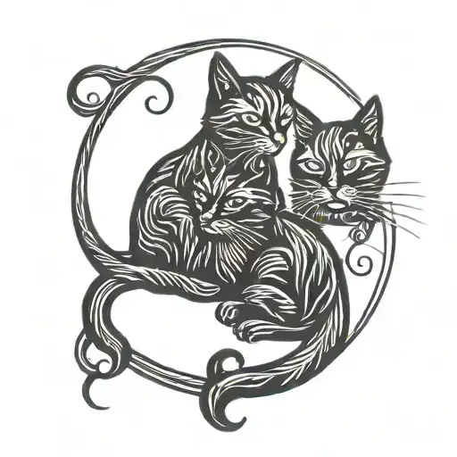 Silhouette Of 2 Black Cats Sitting Together