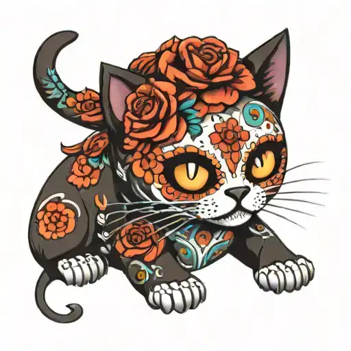 Sugar Skull Cat Playing