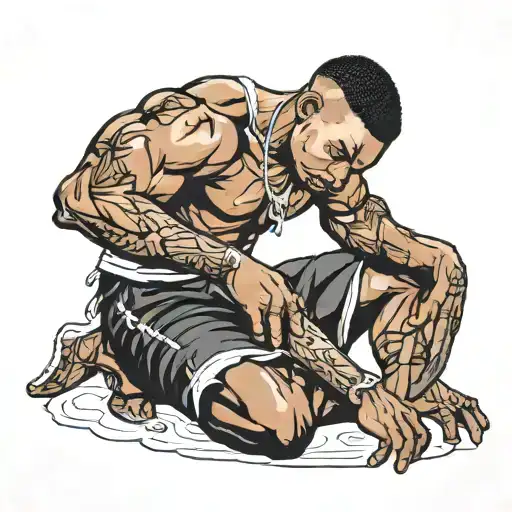 Muscular Black Boy Kneeling