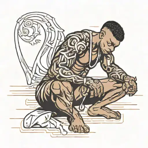 Muscular Black Boy Sitting