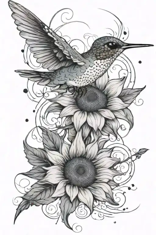 Stargazers Sunflower Hummingbird Flying Away