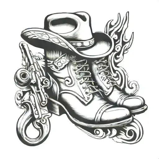 Cowboy Boots Hat And Gun