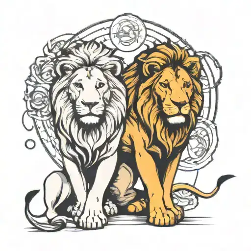 The Zodiac Signs Lion And Sister's Calf Tattoo