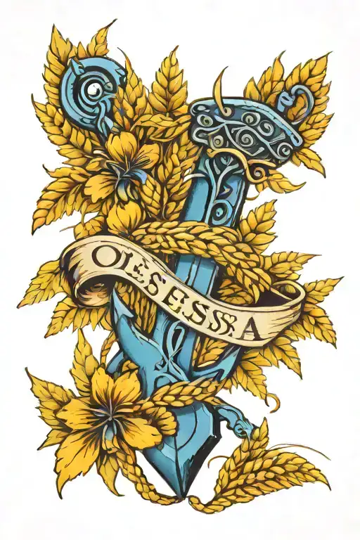 Blue Anchor And Yellow Wheat With The Inscription Odessa
