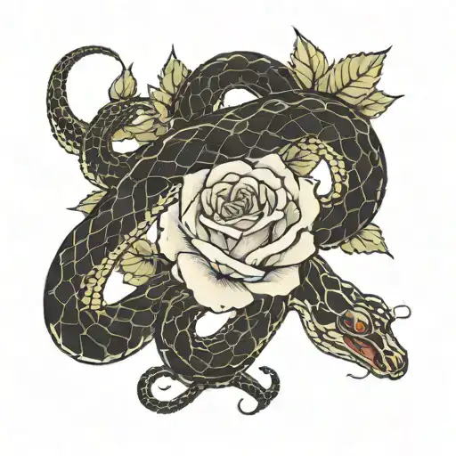 A Snake Encircling A Rose From Bottom To Top