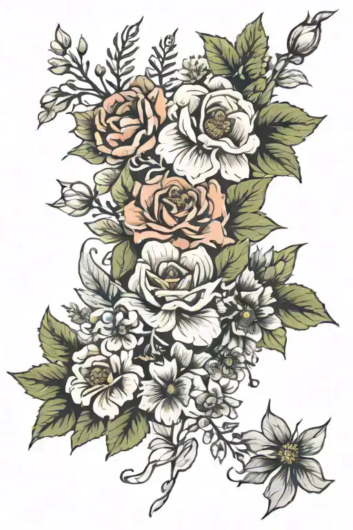 Birth Flower Bouquet Fine Line