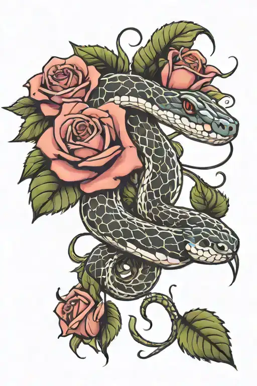 Snake And Roses Blooming